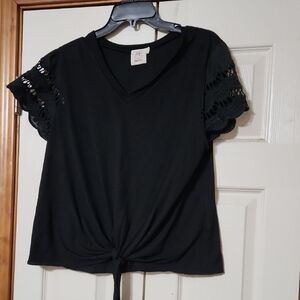 Chic Black V-Neck Tie Front Top